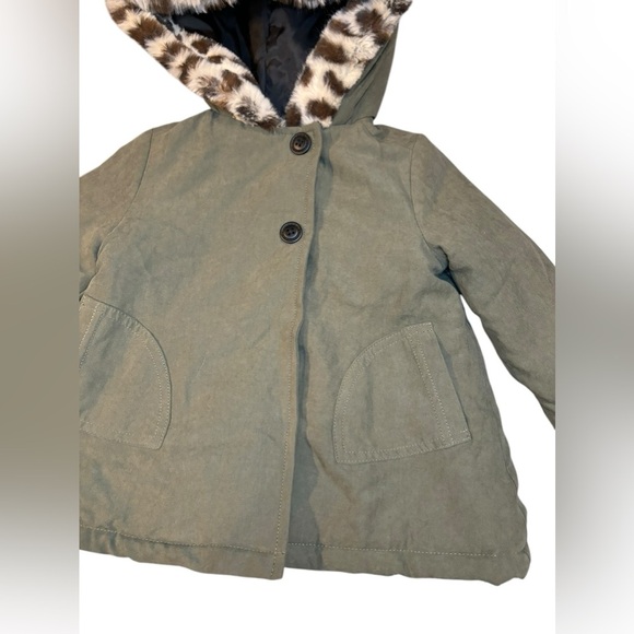 Tahari Olive Green Hooded Coat with Faux Fur Trim 12M - Picture 3 of 7